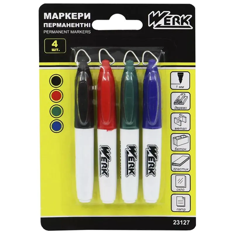 Набір маркерів перманентних Werk, 4 шт, 120272 купити недорого в Україні, фото 1