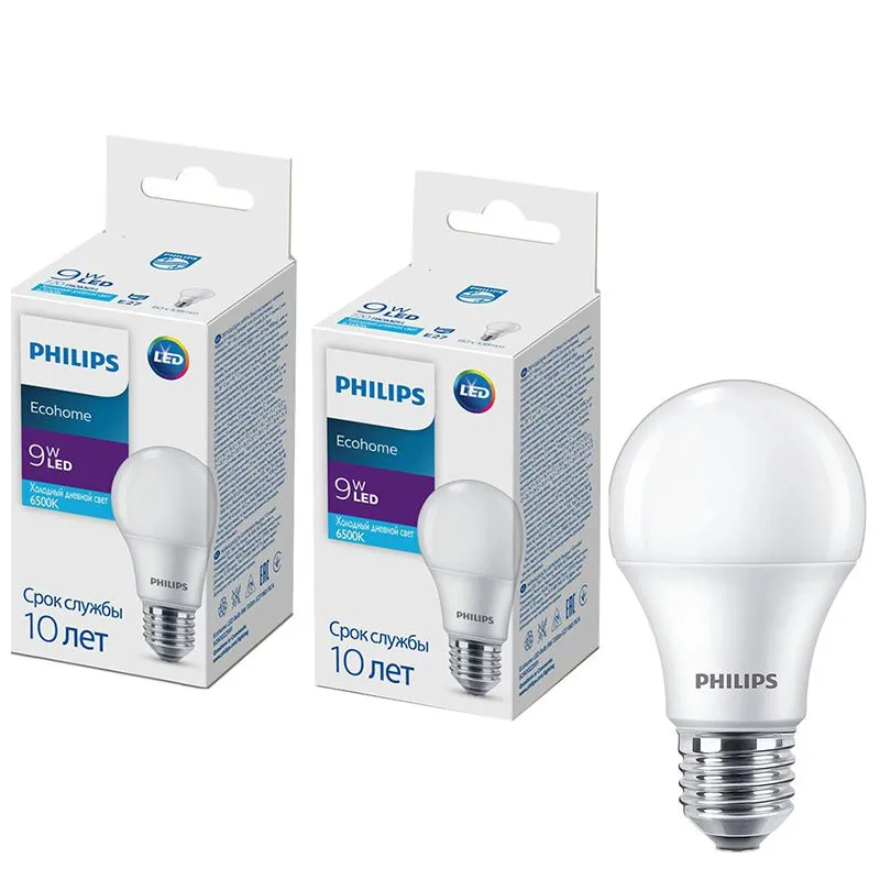 Лампа світлодіодна Philips Ecohome LED Bulb, 9 Вт, E27, 1+1 шт., 929002299117 купити недорого в Україні, фото 1