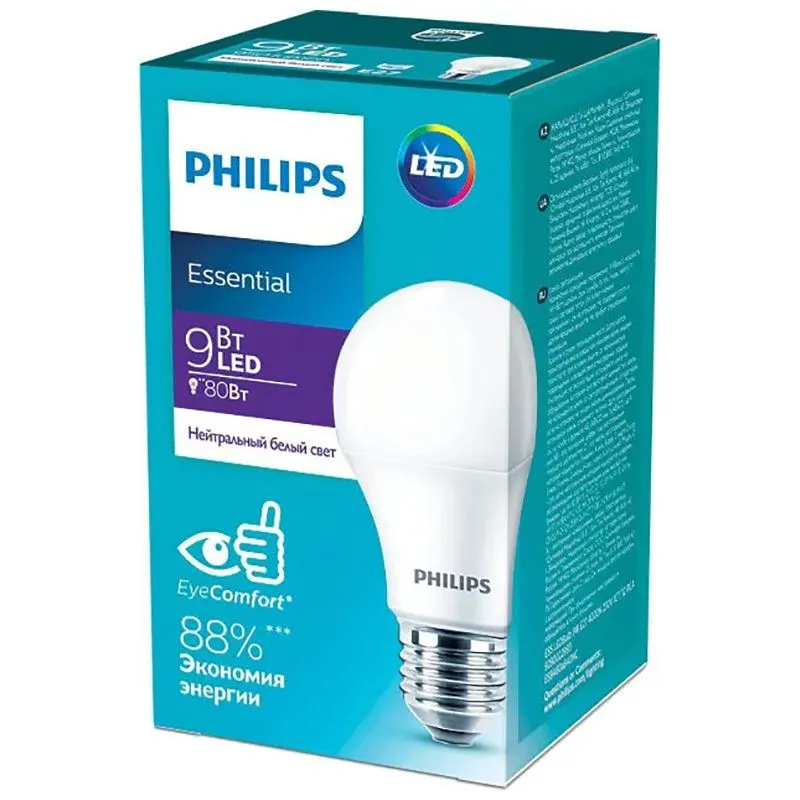 Лампа светодиодная Philips ESS LEDBulb, 9W, A60, E27, 4000K, 929002299387 купить недорого в Украине, фото 2