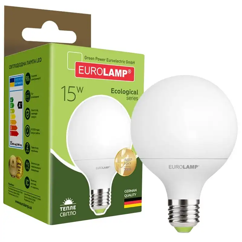 Лампа Eurolamp Есо, 15W, G95, E27, 3000K, LED-G95-15272(P) купити недорого в Україні, фото 1