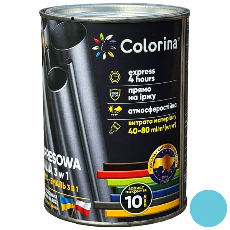 Экспресс-эмаль Colorina 3 в 1, RAL 5015, 0,75 л, голубой купить недорого в Украине, фото 1