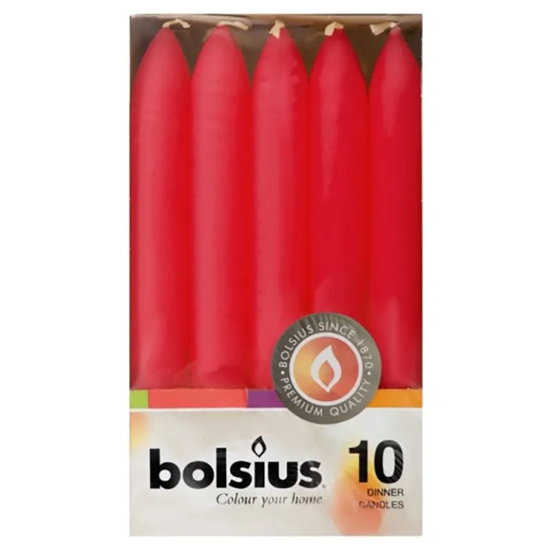Свічки Bolsius, 17х2 см, 10 шт, червоний, 702241 купити недорого в Україні, фото 1
