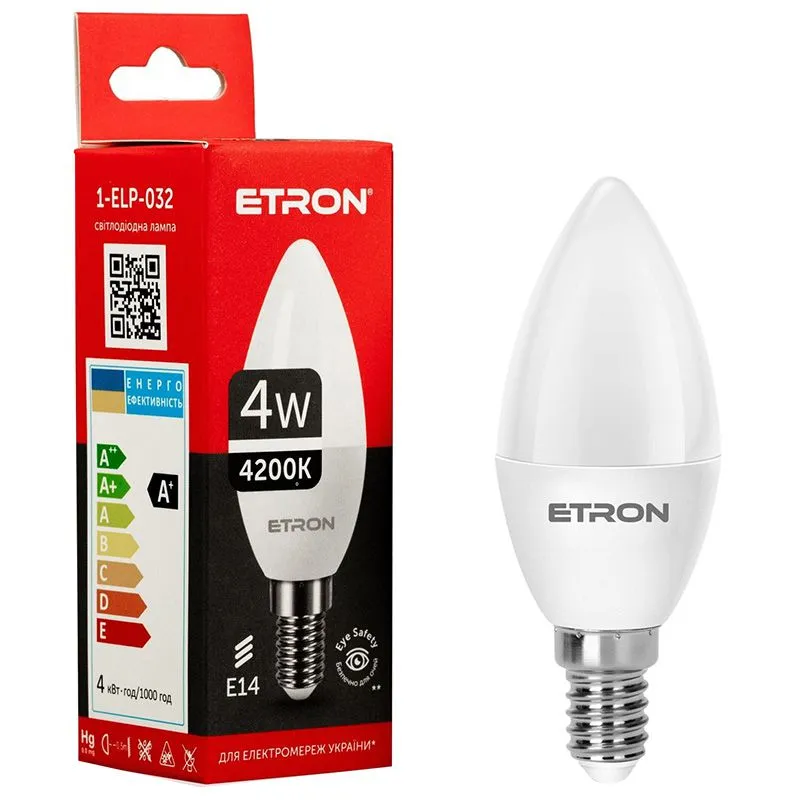 Лампа світлодіодна Etron, 4 W, C37, E14, 4200 K, 1-ELP-032 купити недорого в Україні, фото 1
