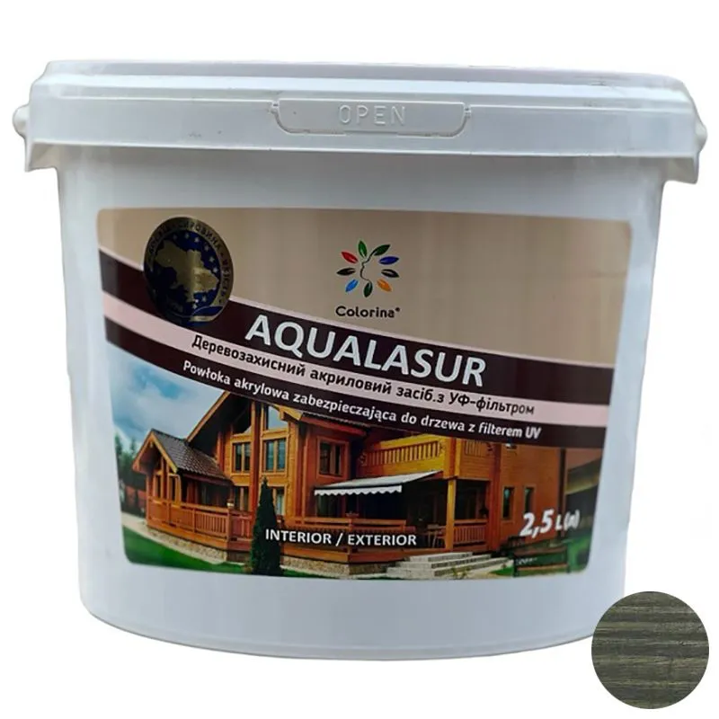 Лазурь Colorina Aqualasur, 2,5 л, 712 Графит купить недорого в Украине, фото 1