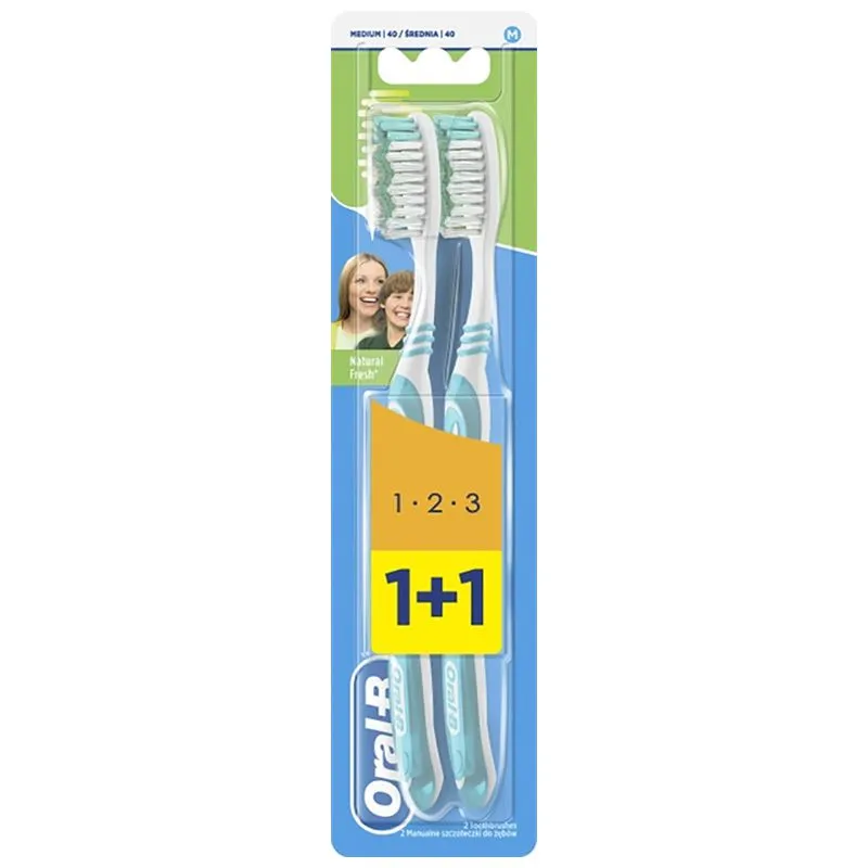 Зубная щетка Oral-B 1-2-3 Природная свежесть, средняя, 2 шт, 10659 купить недорого в Украине, фото 1