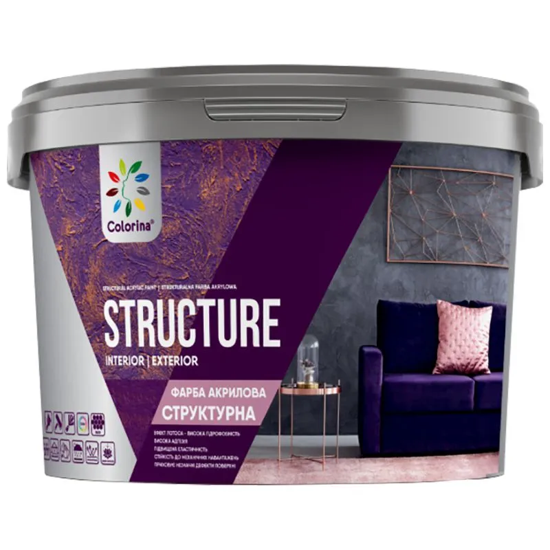 Краска акриловая структурная Colorina Structure, 8 кг, белый матовый купить недорого в Украине, фото 1