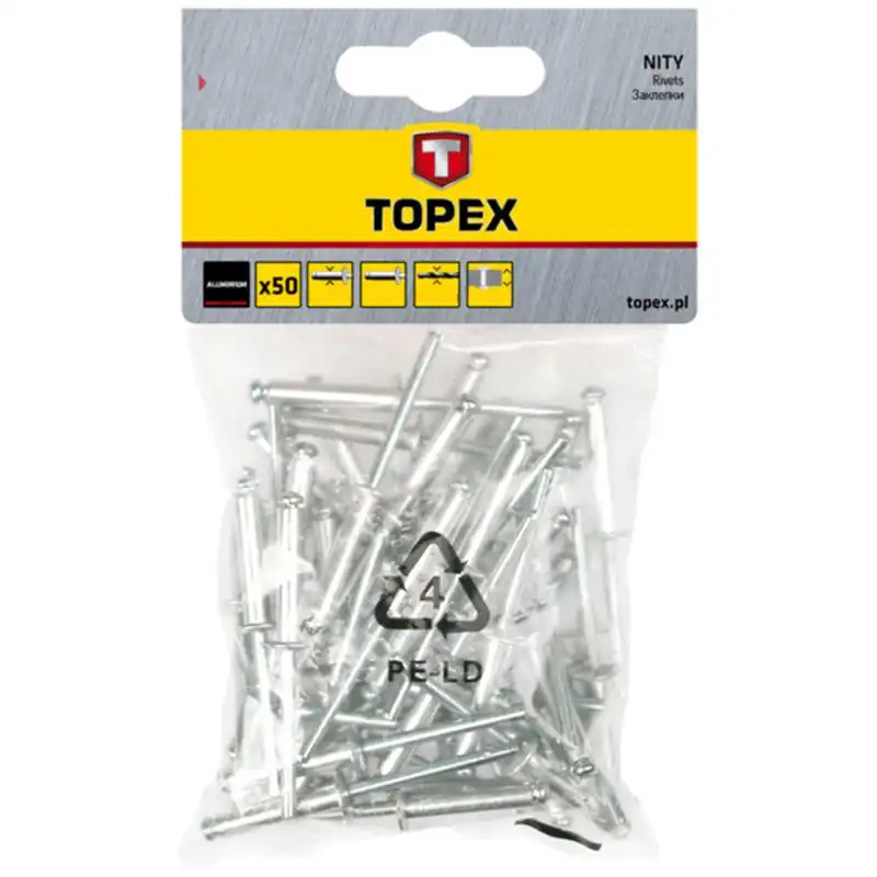 Заклепка алюмінієва Topex, 4,8x12,5 мм, 50 шт, 43E503 купити недорого в Україні, фото 2