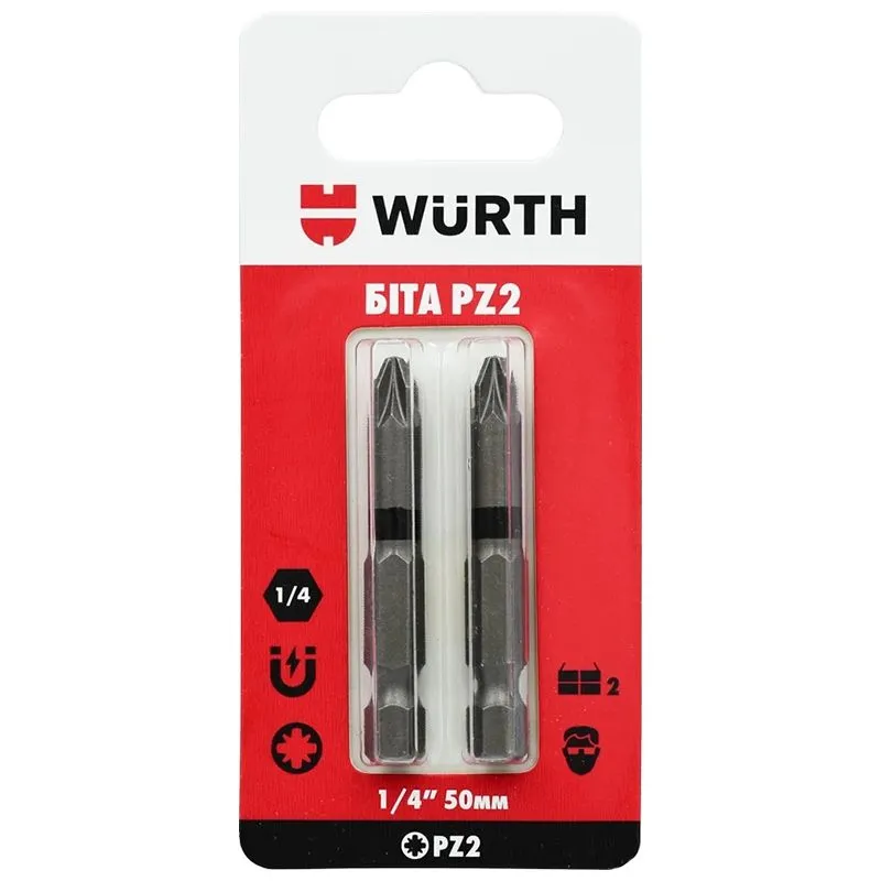 Бита Wurth PZ2, 1/4", 50 мм, 2 шт, 1614176695902 купить недорого в Украине, фото 1