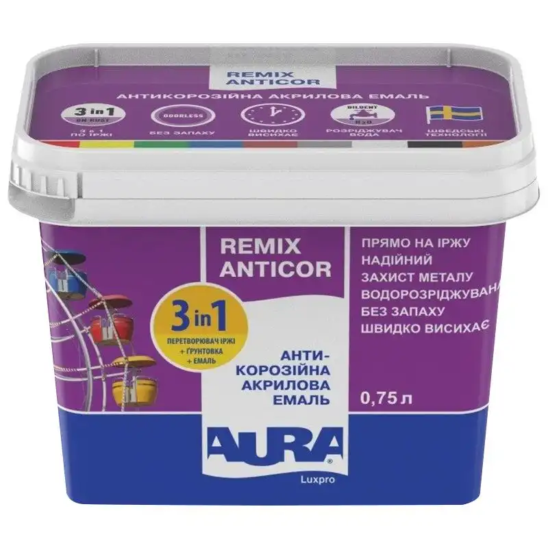 Емаль акрилова Aura Luxpro Remix Anticor, 0,75 л, шовковисто-матовий темно-сірий купити недорого в Україні, фото 1