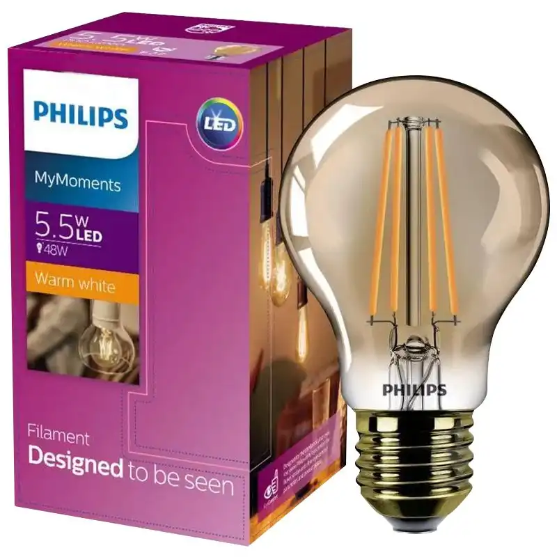 Лампа Philips Filament Classic CL GNDAPR, 5,5-48W, A60, E27 купити недорого в Україні, фото 1