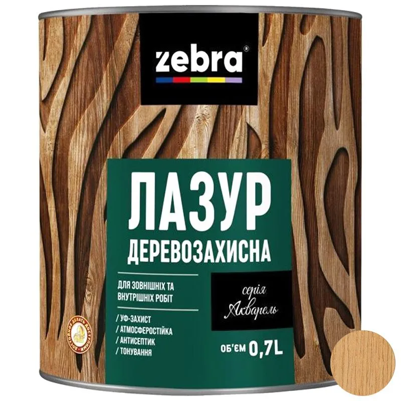 Лазур деревозахисна Zebra, 0,7 л, дуб купити недорого в Україні, фото 1