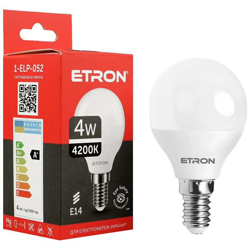 Лампа світлодіодна Etron, 4 W, G45, E14, 4200 K, 1-ELP-052 купити недорого в Україні, фото 1