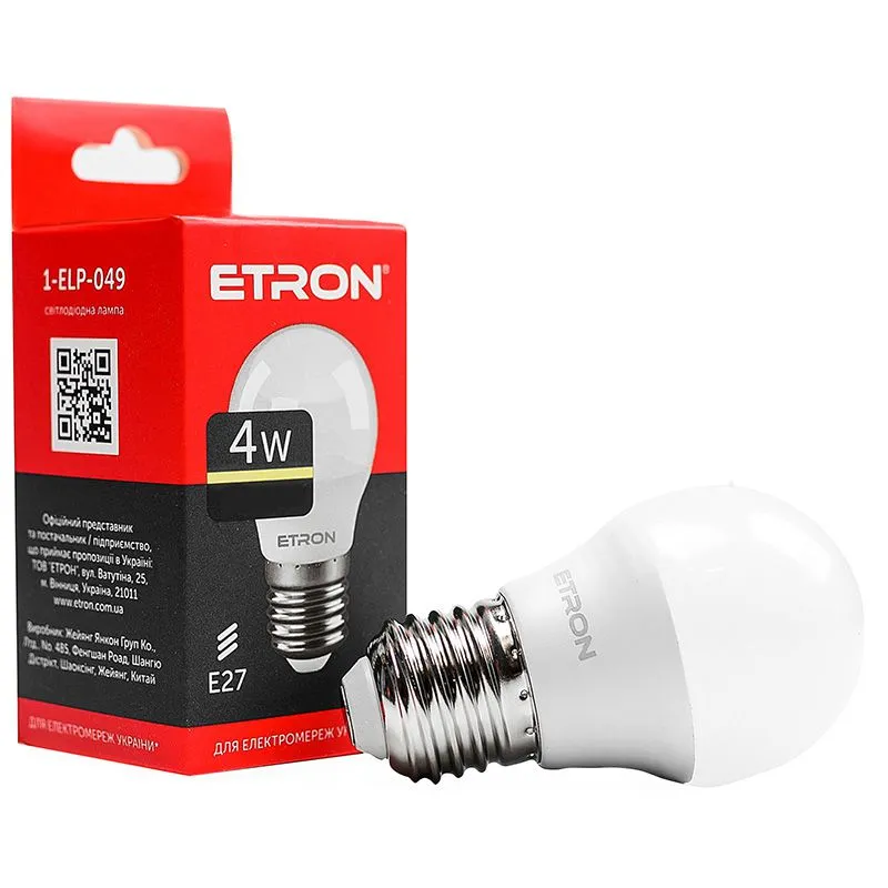 Лампа светодиодная Etron, 4 W, G45, E27, 3000 K, 1-ELP-049 купить недорого в Украине, фото 1