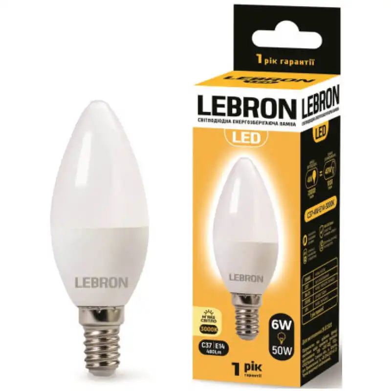 Лампа Lebron L-С37, 6W, Е14, 3000K, 11-13-19 купити недорого в Україні, фото 1
