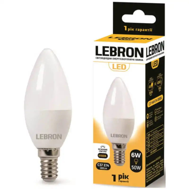 Лампа Lebron L-С37, 6W, Е14, 4100K, 11-13-20 купити недорого в Україні, фото 1