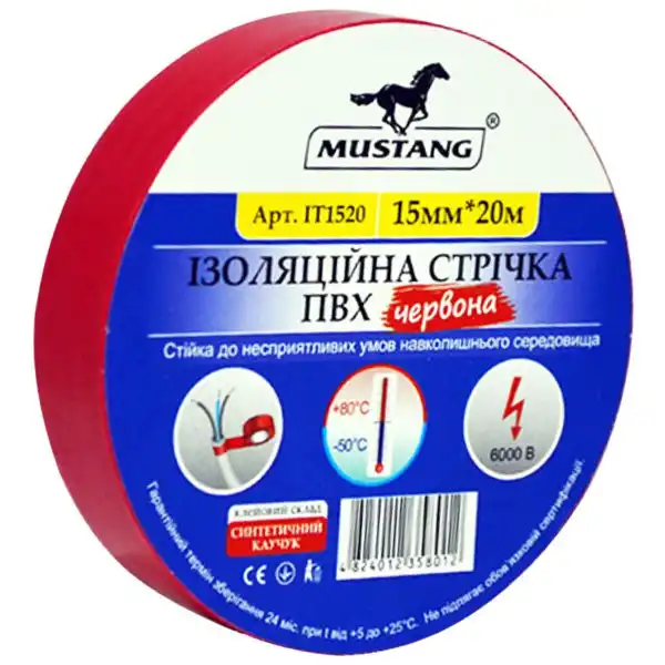 Изолента Mustang, 20 м х 15 мм, красный, ІТ1520К купить недорого в Украине, фото 1