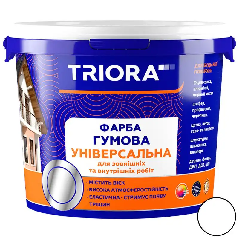 Краска резиновая универсальная Triora, 1,2 кг, белый купить недорого в Украине, фото 1