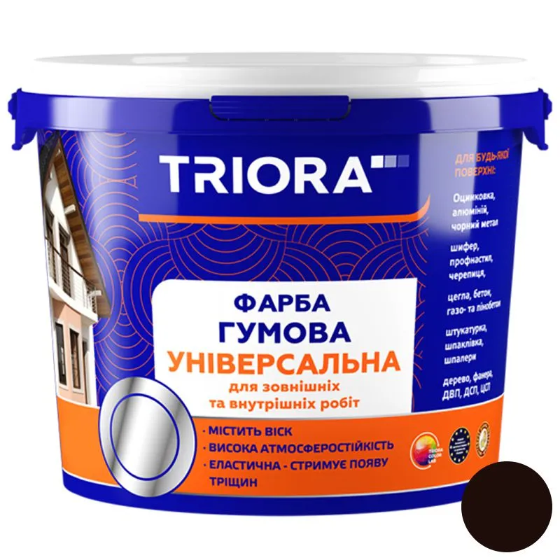 Фарба гумова універсальна Triora, 1,2 кг , 44 RAL 8017, темно-коричневий купити недорого в Україні, фото 1