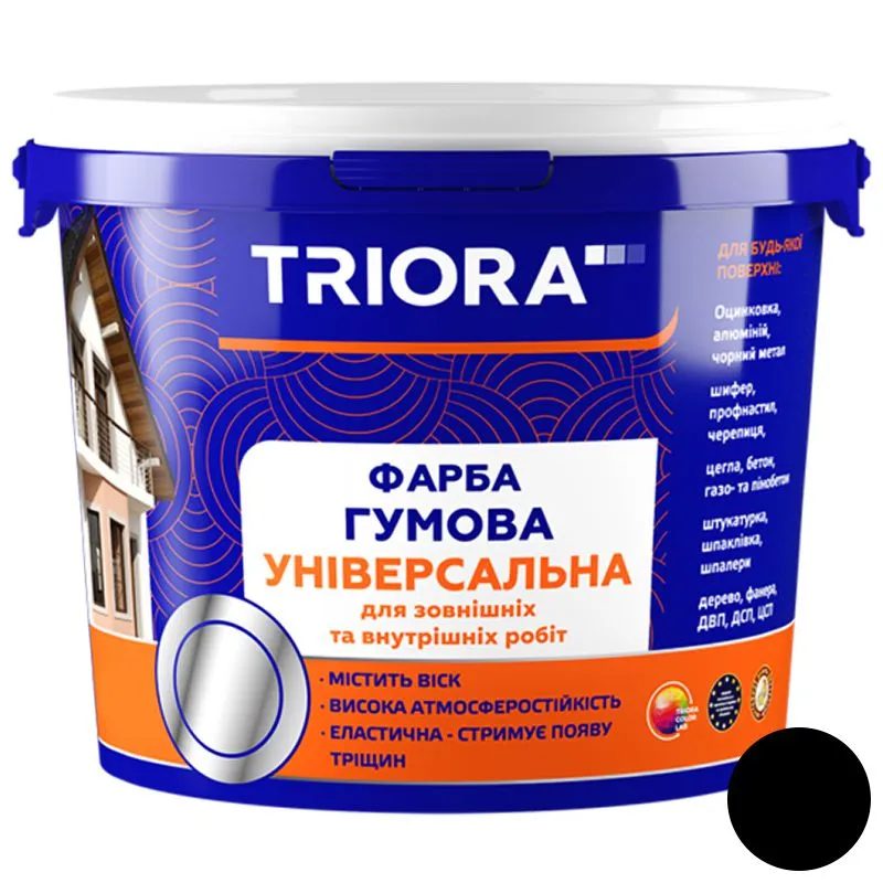 Фарба гумова універсальна Triora, 1,2 кг , 247 RAL 9004, чорний купити недорого в Україні, фото 1
