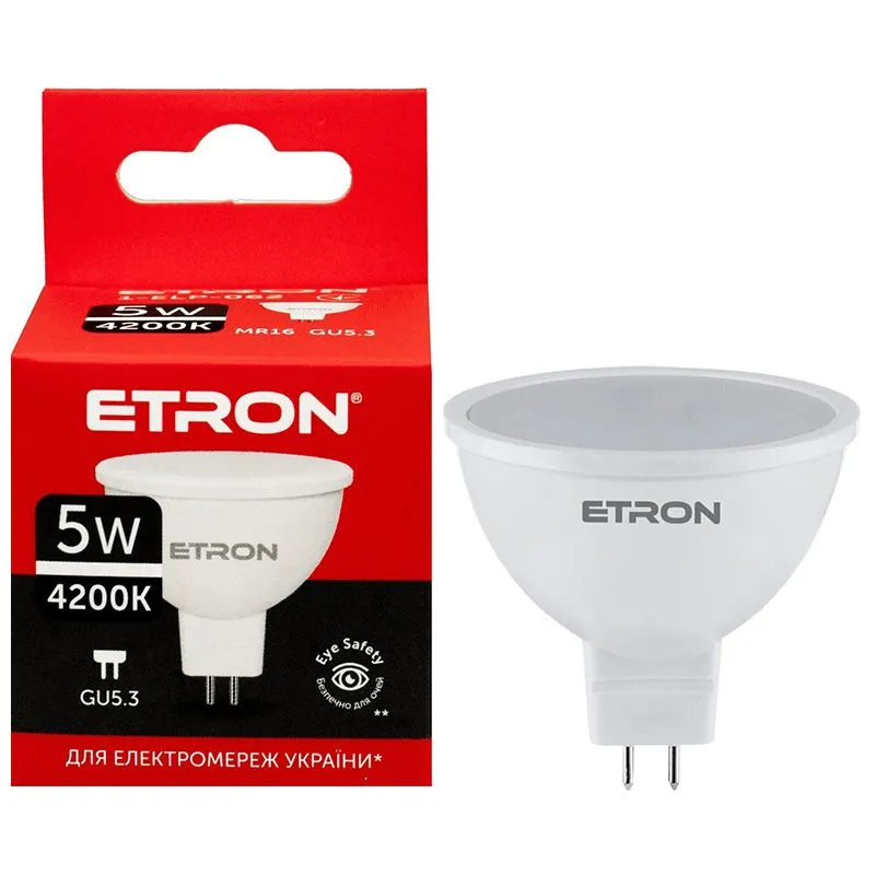 Лампа світлодіодна Etron, 5W, MR16, GU5.3, 4200K, 1-ELP-062 купити недорого в Україні, фото 1