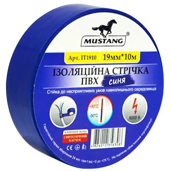 Изолента Mustang, 10 м х 19 мм, синий, ІТ1910С купить недорого в Украине, фото 1