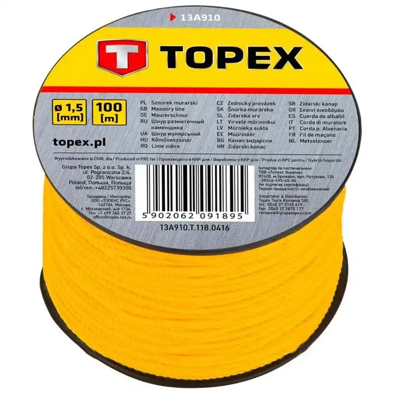 Шнур розмічальний Topex, 100 м, 13A910 купити недорого в Україні, фото 1