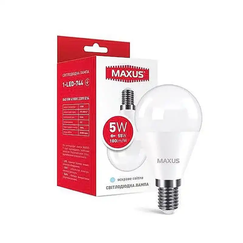 Лампа Maxus G45, 5W, E14, 4100K, 1-LED-744 купити недорого в Україні, фото 2