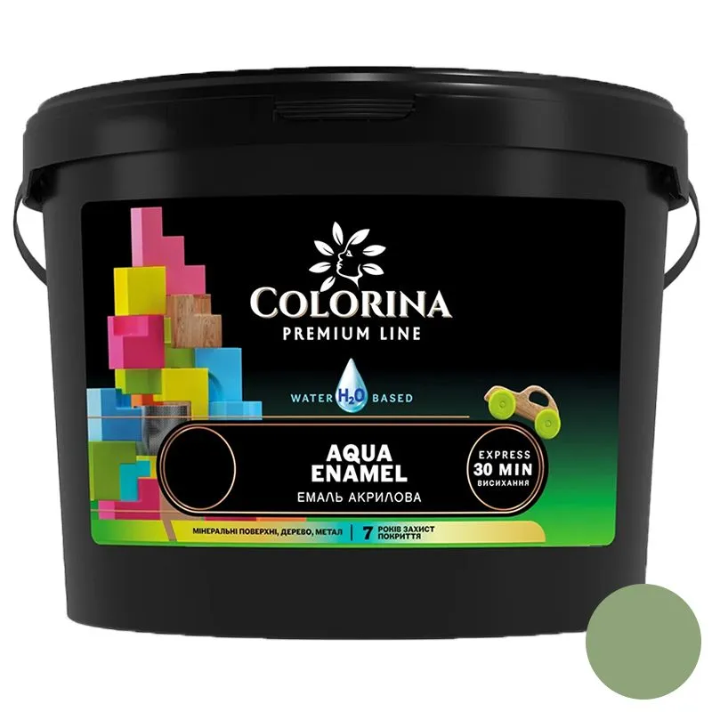Эмаль акриловая Colorina Aqua Enamel, 0,9 л, оливковый купить недорого в Украине, фото 1