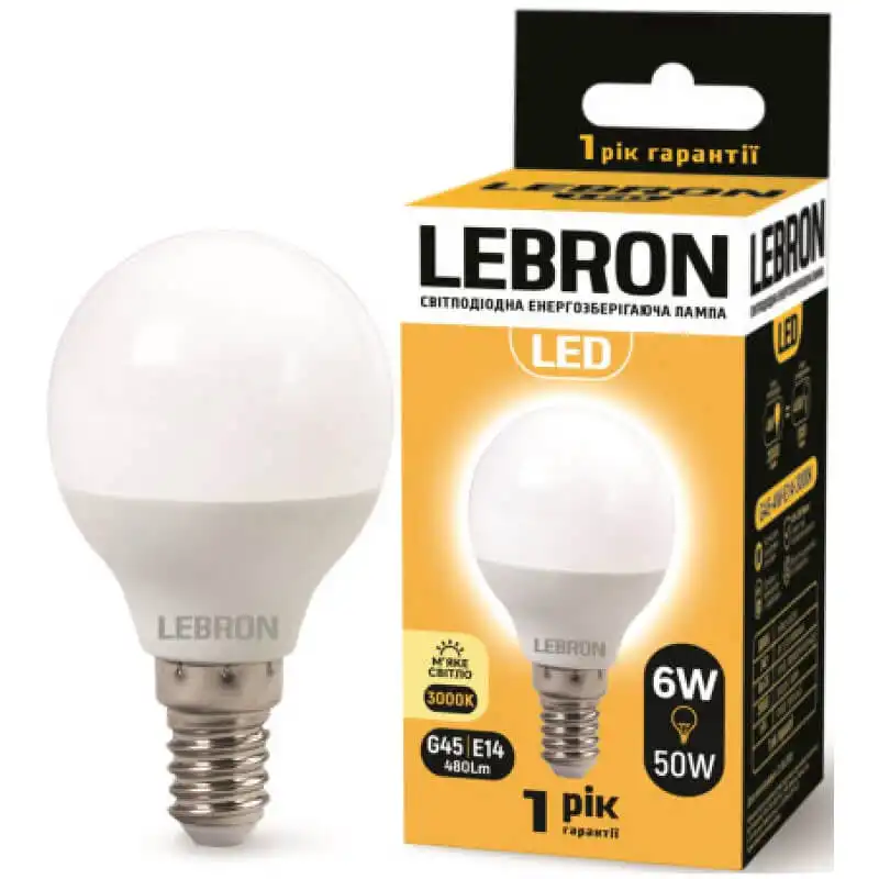 Лампа Lebron L-G45, 6W, Е14, 3000K, 11-12-19 купити недорого в Україні, фото 1