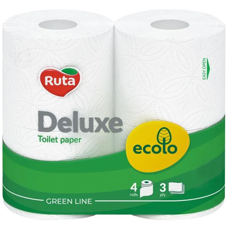 Папір туалетний Ruta Ecolo Deluxe, 3 шари, 4 шт, 58768992 купити недорого в Україні, фото 1
