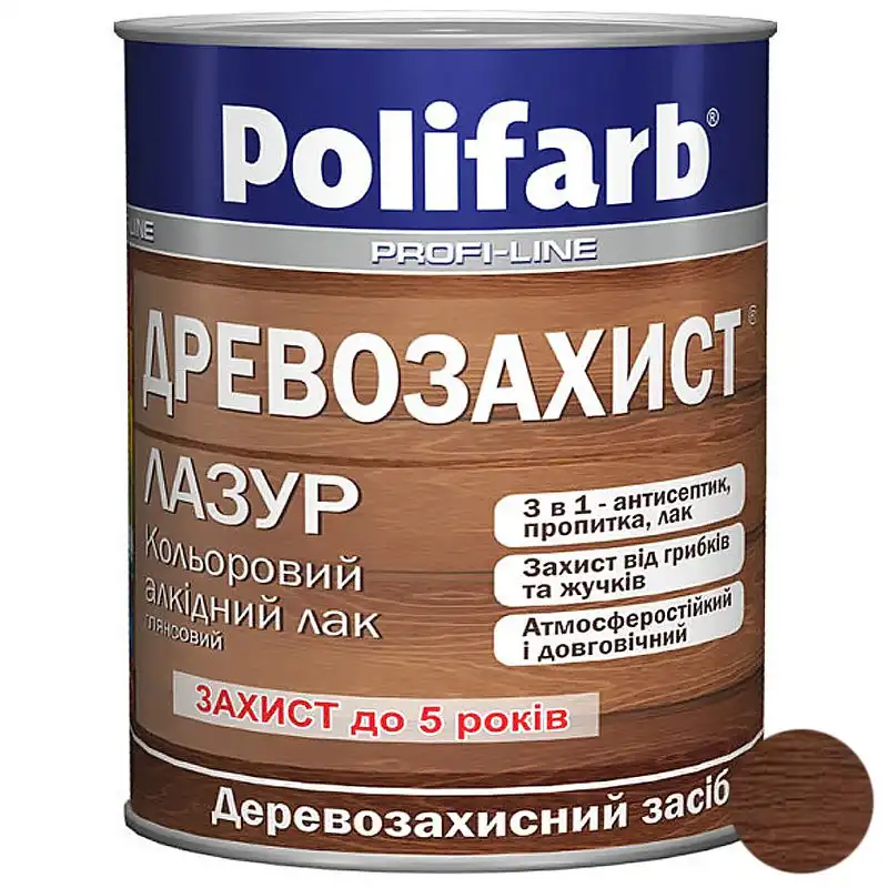 Лазур Polifarb Древозахист, 0,7 кг, каштан купити недорого в Україні, фото 34951