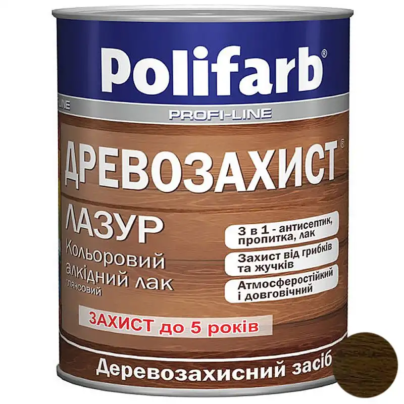 Лазур Polifarb Древозахист, 0,7 кг, темний дуб купити недорого в Україні, фото 1