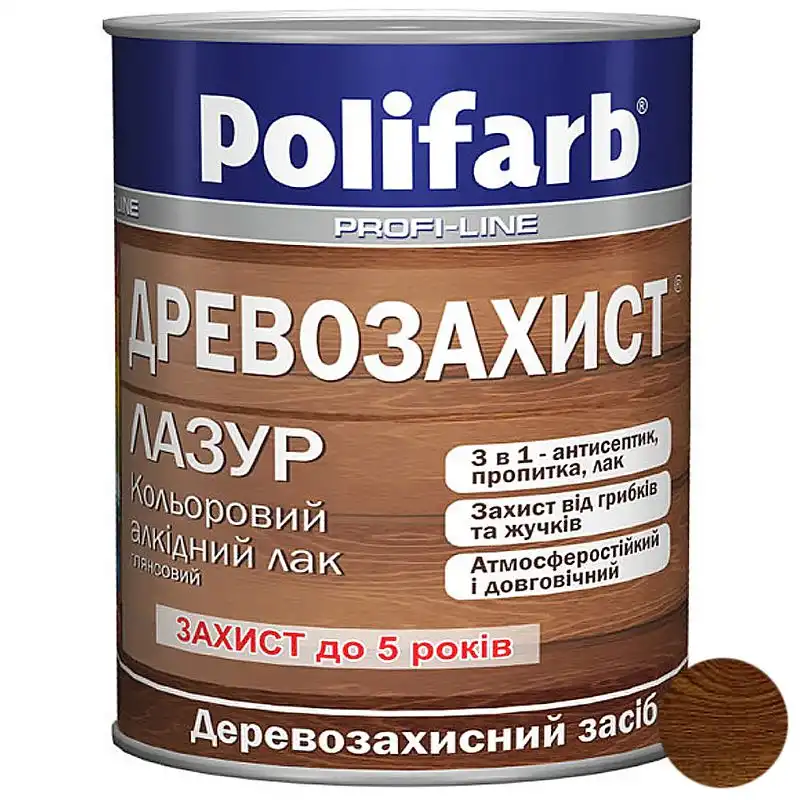 Лазурь Polifarb Древозащита, 0,7 кг, орех купить недорого в Украине, фото 1