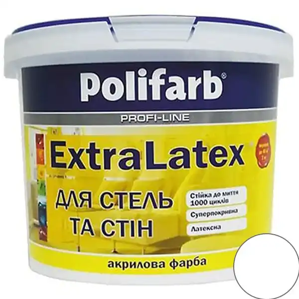 Краска интерьерная акриловая Polifarb Extra Latex, 14 кг, матовая, белый купить недорого в Украине, фото 1