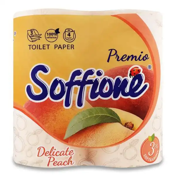 Бумага туалетная на гильзе Soffione Premio Delicate Peach, трехслойная, 4 шт., персиковый купить недорого в Украине, фото 1