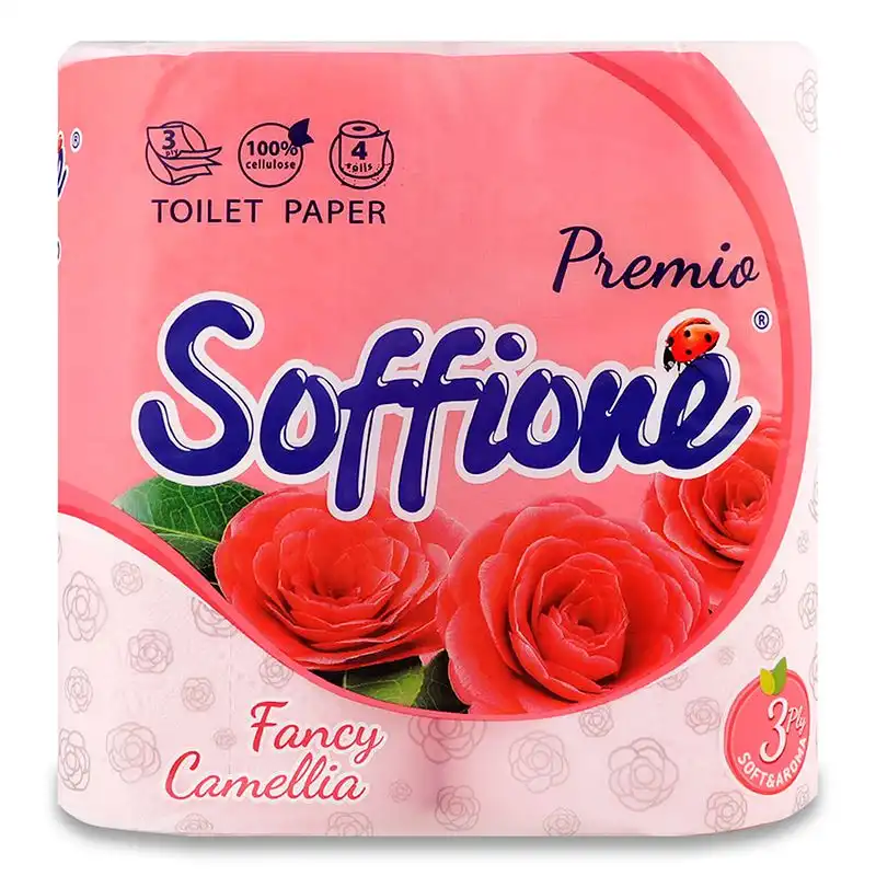 Папір туалетний на гільзі Soffione Premio Fency Camellia, тришаровий, 4 шт., рожевий купити недорого в Україні, фото 1