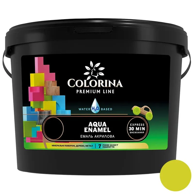 Емаль акрилова Colorina Aqua Enamel, 0,9 л, лайм шовковисто-матовий купити недорого в Україні, фото 1