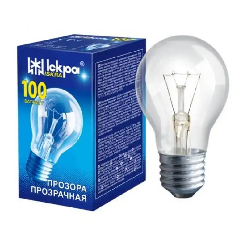 Лампа Искра А55, 100W, Е27, 230V, прозрачная купить недорого в Украине, фото 1