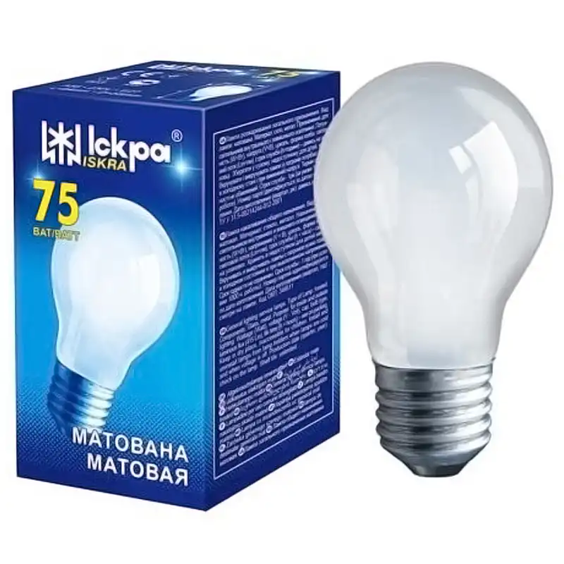 Лампа Іскра А55, 75W, Е27, 230V, матова купити недорого в Україні, фото 1