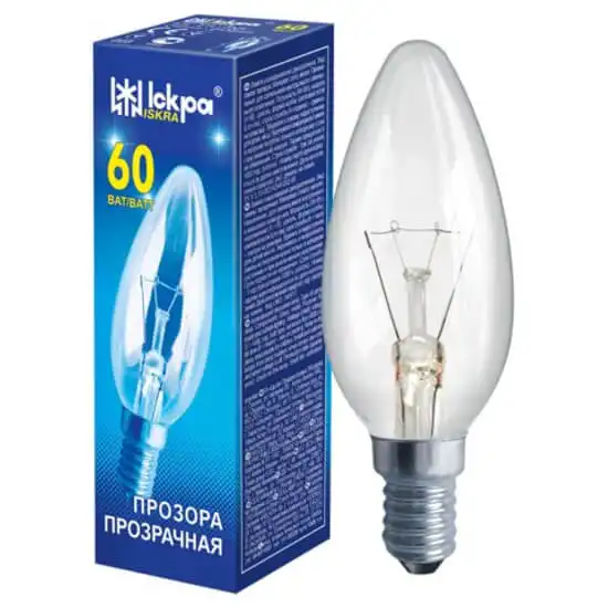 Лампа Іскра В36, 60W, Е14, 230V, прозора купити недорого в Україні, фото 1