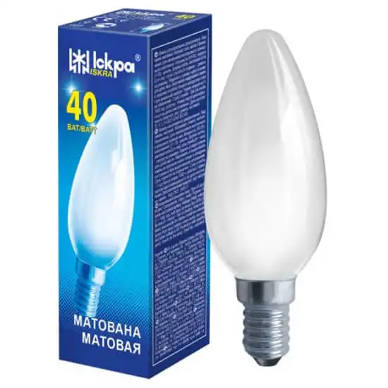 Лампа Іскра В36, 40W, Е14, 230V, матова купити недорого в Україні, фото 1