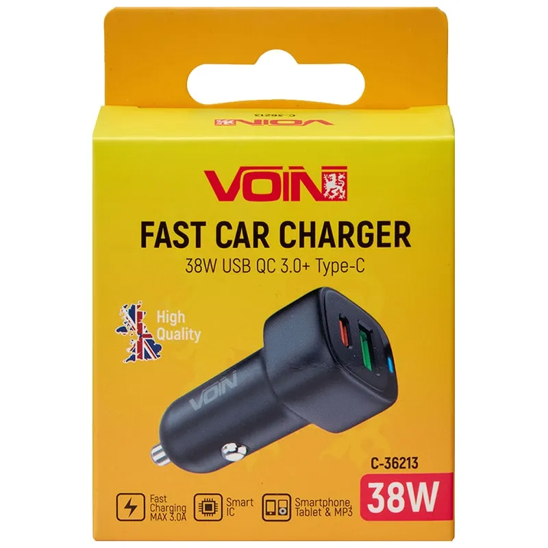 Зарядное устройство Voin C-36213, 38 Вт, 1хUSB QC3.0 18 Вт, 1хPD 20 Вт, 12-24 В, фото 355075 Зарядное устройство Voin C-36213, 38 Вт, 1хUSB QC3.0 18 Вт, 1хPD 20 Вт, 12-24 В купить недорого в Украине, фото 355075