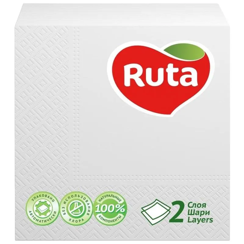 Серветки Ruta Double Luxe, 2 шари, 24x24 см, 40 шт, білий, 16036586 купити недорого в Україні, фото 1