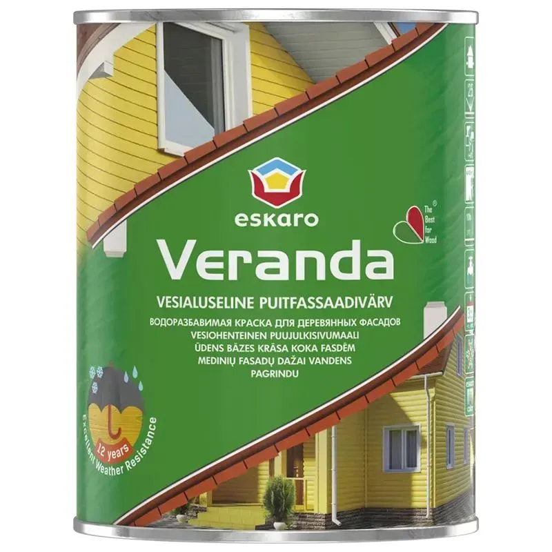 Краска масляно-акриловая для древесины Eskaro Veranda TR, 0,9 л, 3209100000 купить недорого в Украине, фото 1