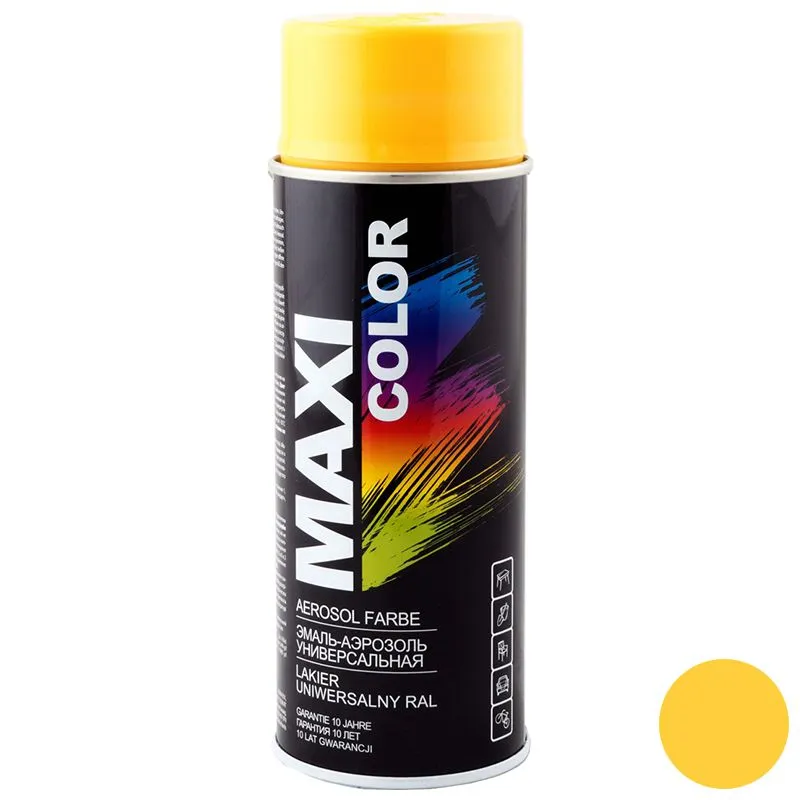 Емаль аеозольна Maxi Color RAL 1018, 400 мл , цинково-жовтий, MX1018 купити недорого в Україні, фото 1