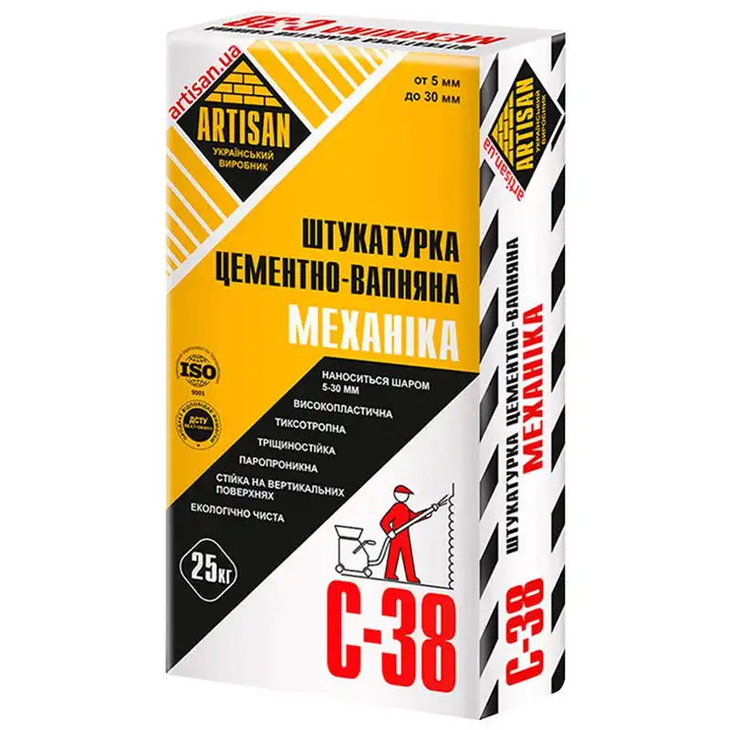 Штукатурка машинна цементно-вапняна Artisan C-38, 25кг купити недорого в Україні, фото 1