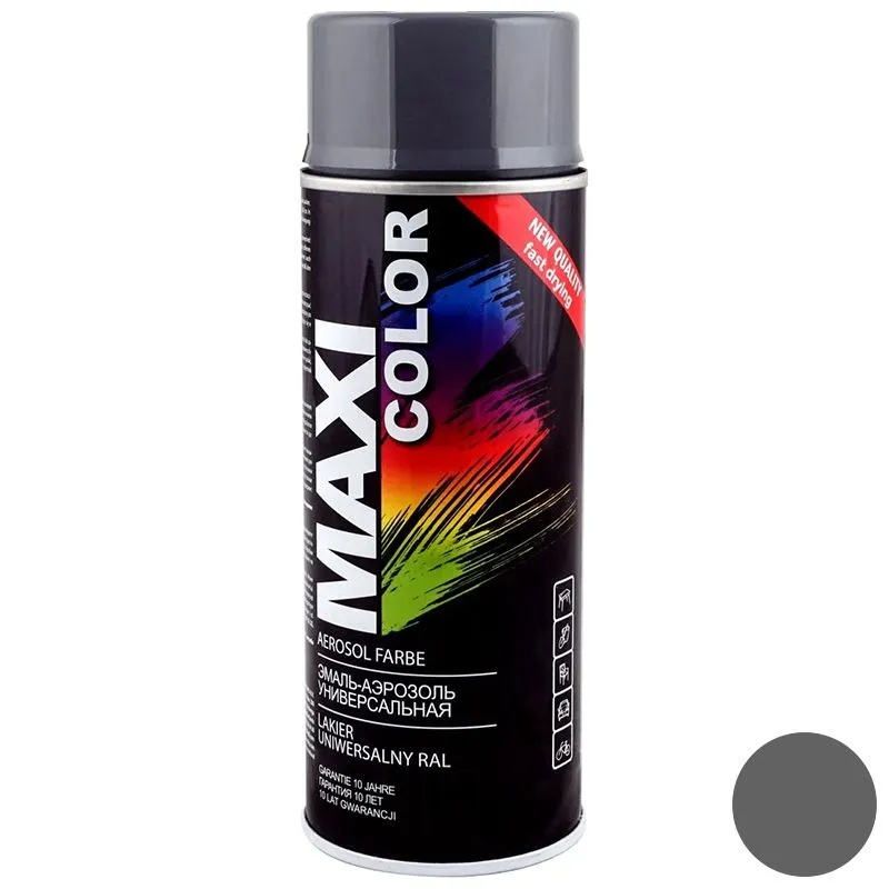 Емаль аеозольна Maxi Color RAL 7016, 400 мл, сірий антрацит, MX7016 купити недорого в Україні, фото 1