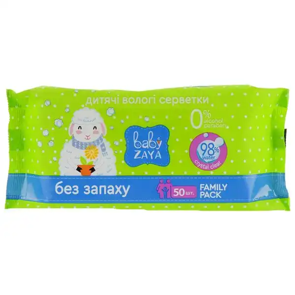 Влажные детские салфетки Baby Zaya Без запаха, 50 шт, 52808 купить недорого в Украине, фото 1