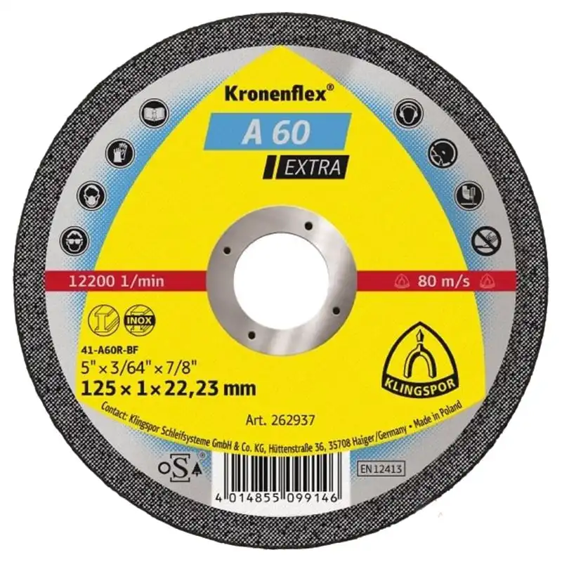 Круг отрезной по металлу Klingspor Kronenflex A60 Extra Dose-Uni, 125х1х22,2 мм, 310500 купить недорого в Украине, фото 1