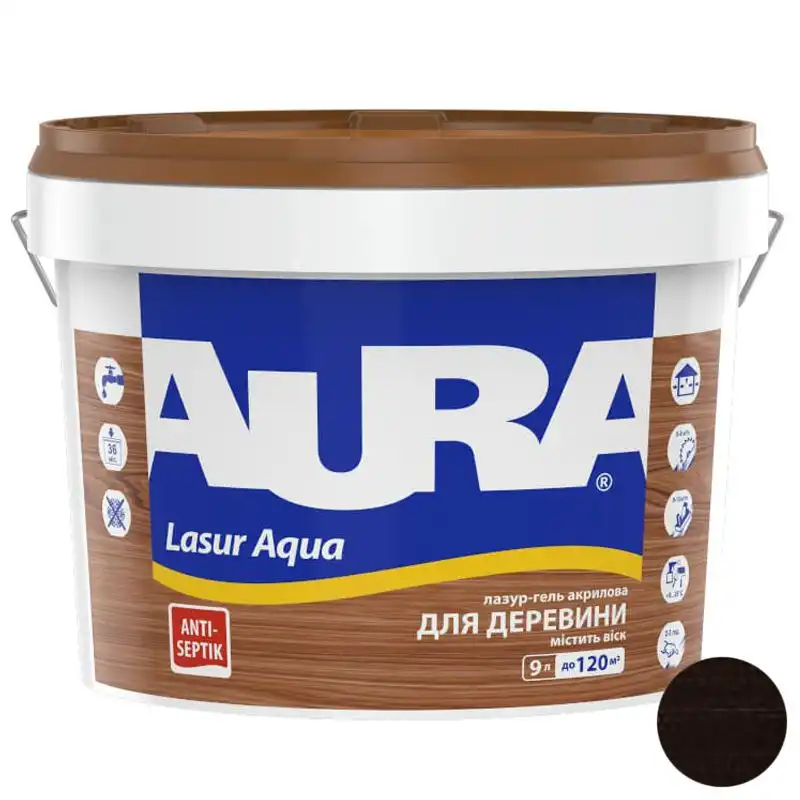 Лазур акрилова Aura Lasur Aqua, 9 л, напівматовий, венге купити недорого в Україні, фото 1